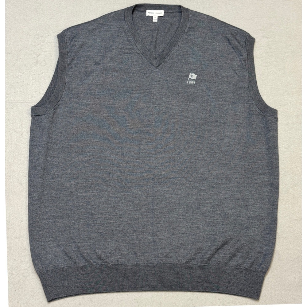 Peter Millar Autumn Crest V-Neck Sweater Vest Mens XL Grey Merino Wool Golf Logo